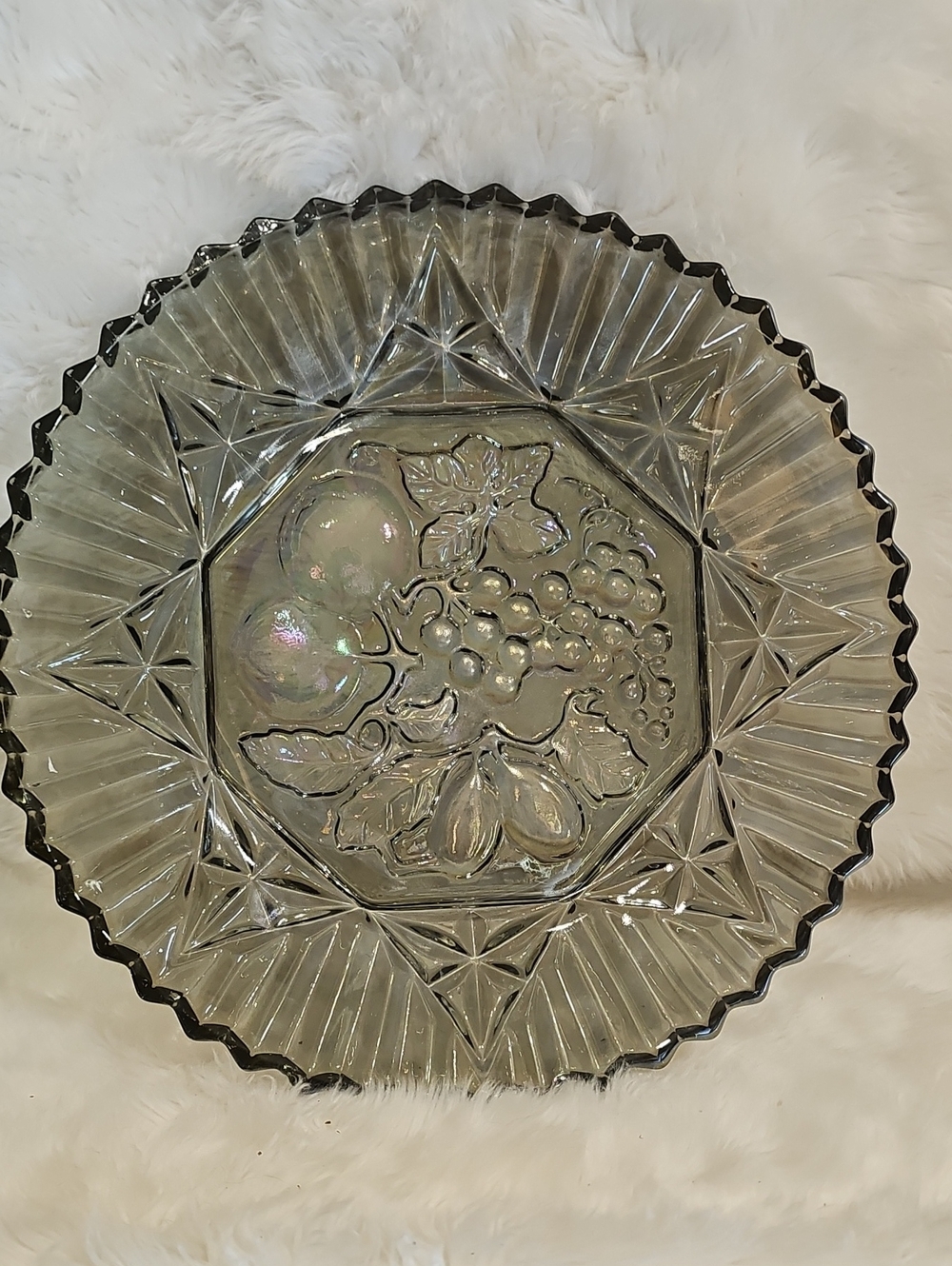 Vintage Federal Glass Pioneer Iridescent Fruit Plate 11” Carnival Glass